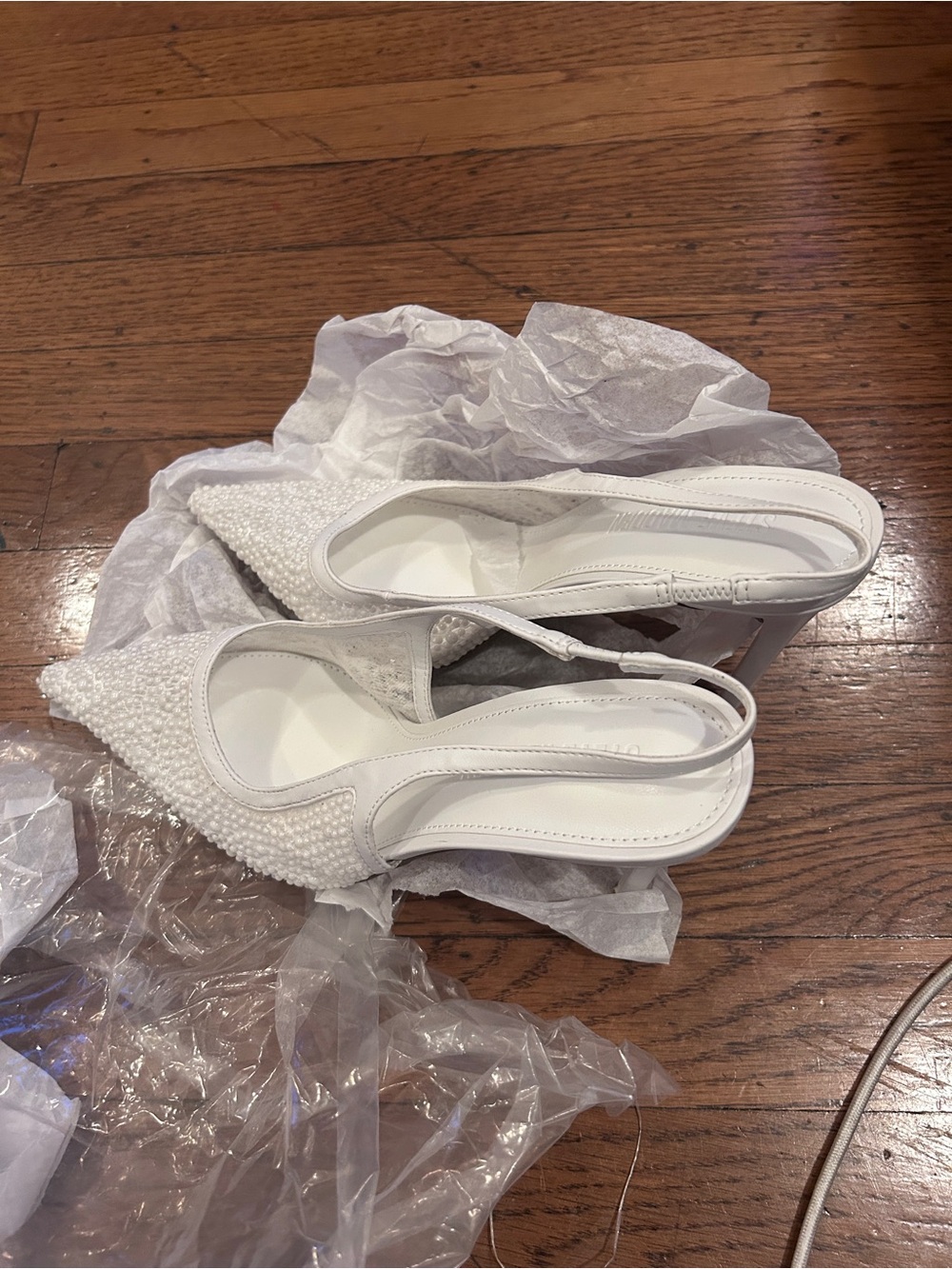 Steve Madden White Beaded Slingback Pointed Toe Heels